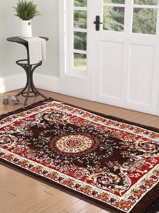 RRC Coffee Brown & Yellow Printed Velvet Lightweight Prayer Mats