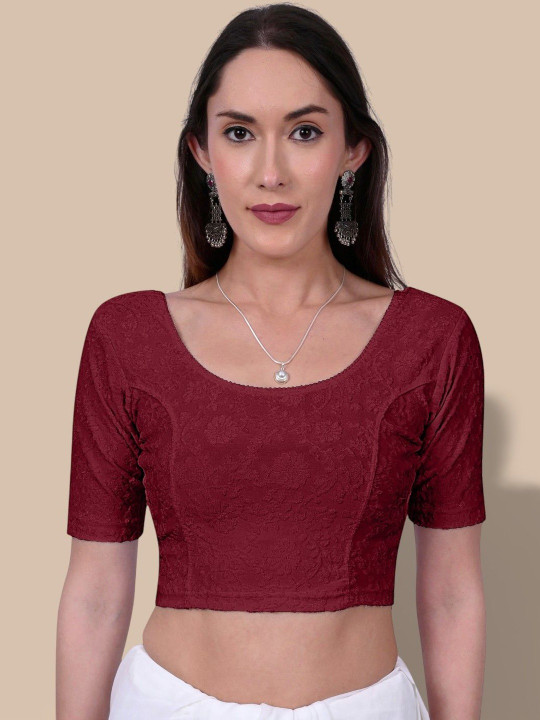 MISS WEARS Floral Elbow Length Readymade Stretchable Saree Blouse
