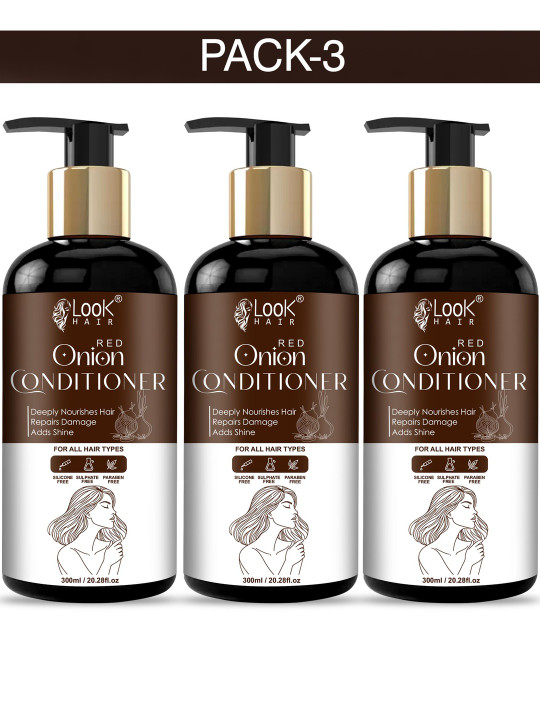 LOOK HAIR Set Of 3 Red Onion Conditioner For Hair Fall Control - 300 ml Each