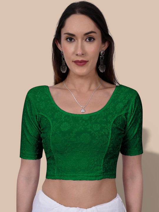 MISS WEARS Floral Elbow Length Readymade Stretchable Saree Blouse