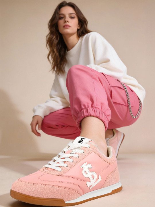 LOUIS STITCH Women's Blossom Pink Lightweight Casual Lace-Up Sneakers