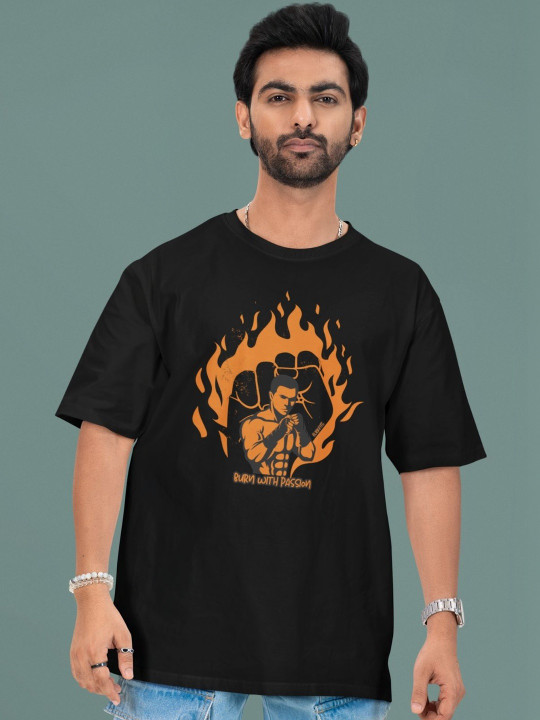 FlickFits Men Printed Oversized Bio-Wash Cotton T-Shirt