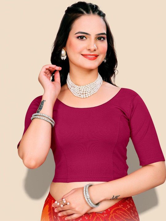 MISS WEARS Pure Cotton Round Neck Stretchable Saree Blouse