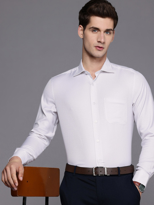 Louis Philippe Classic Fit Geometric Printed Pure Cotton Formal Shirt