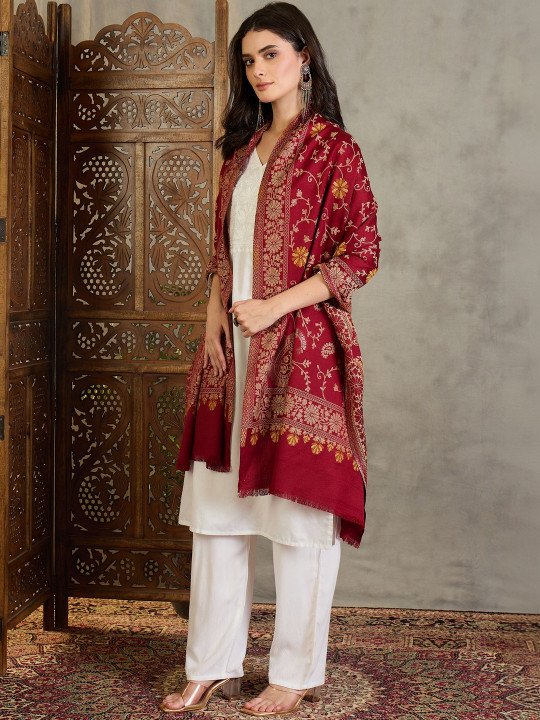 SAHASIKA Ethnic Motifs Floral Woven Design Pashmina Woolen Shawl