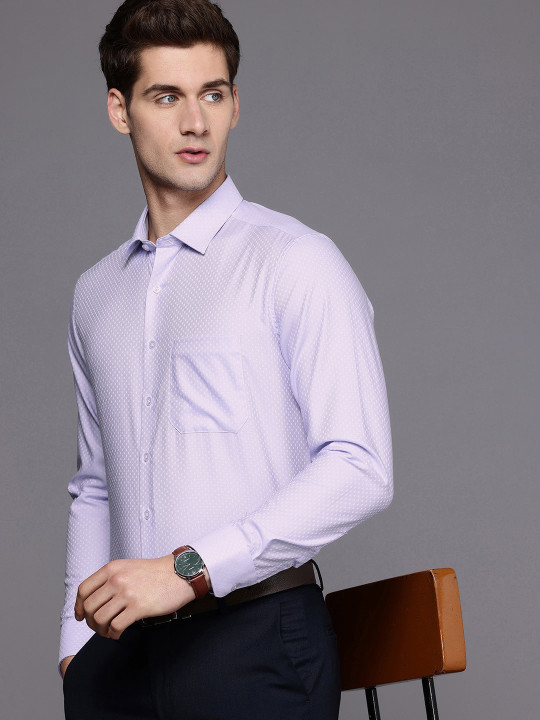 Louis Philippe Slim Fit Self Design Textured Pure Cotton Formal Shirt