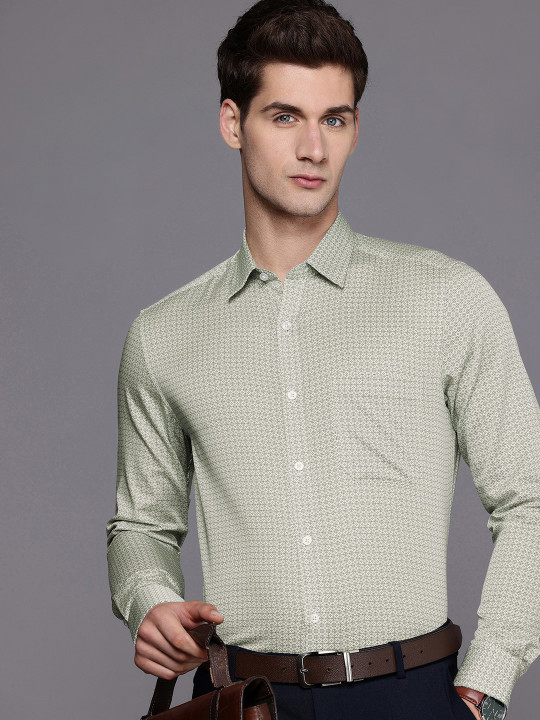 Louis Philippe Classic Fit Geometric Printed Pure Cotton Formal Shirt
