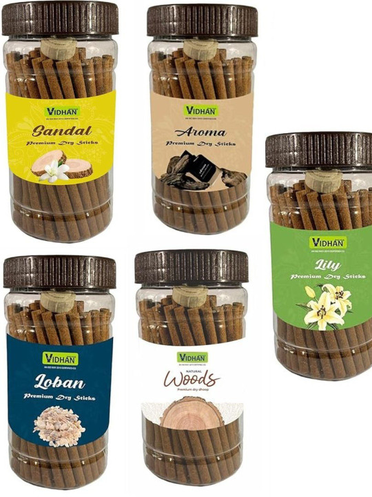 vidhan Brown Wooden Lilly Aroma Loban Sandal Wood 5Pc Dhoop Sticks - 100 g Each
