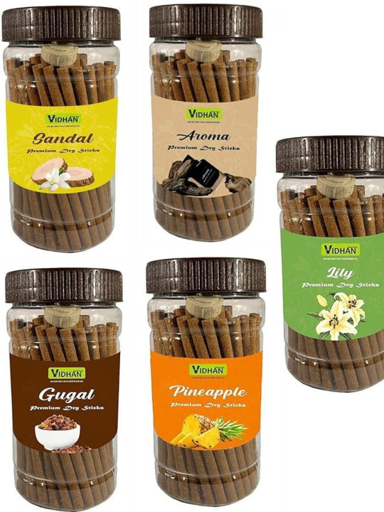 vidhan Brown Wooden Lilly Aroma Guggul Sandal Pineapple 5Pc Dhoop Sticks - 100 g Each