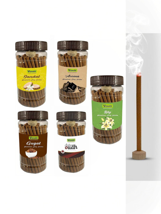 vidhan Brown Wooden Lilly Aroma Guggul Sandal Oudh 5Pc Dhoop Sticks - 100 g Each