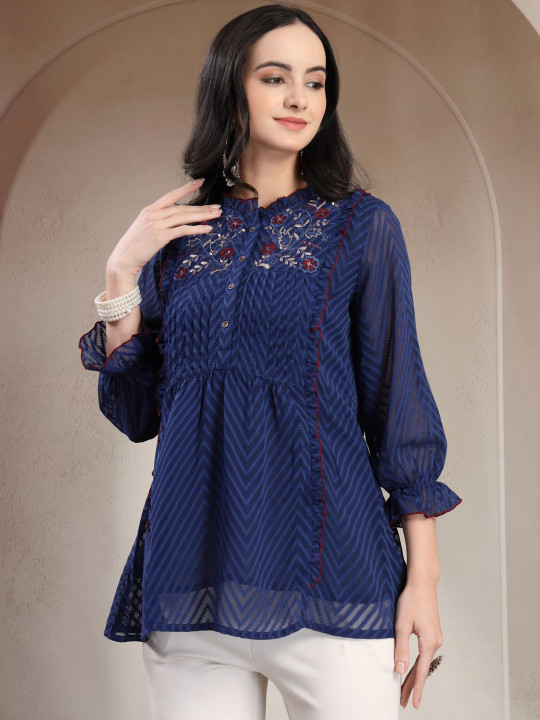 Nayam By Lakshita Women Solid Georgette Tunic with Embroidered Yoke