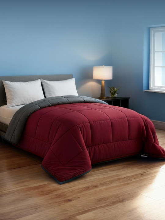 THE SLEEP COMPANY Wine & Grey Microfiber Double Bed Comforter