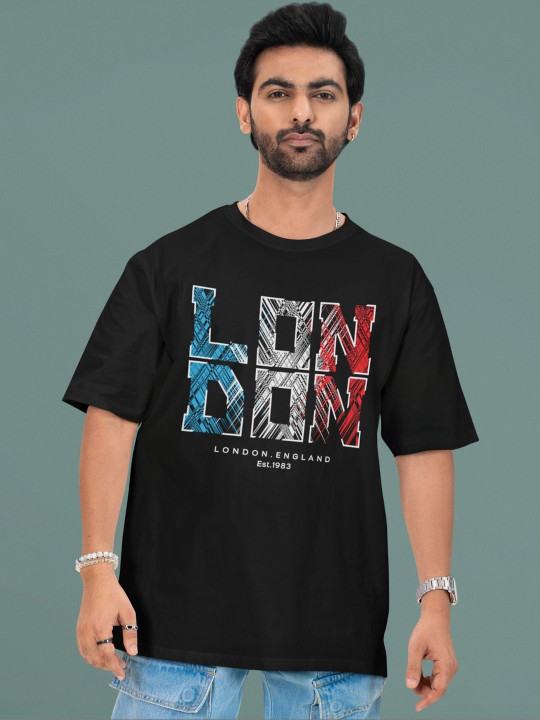 FlickFits Men Printed Oversized Bio-Wash Cotton T-Shirt