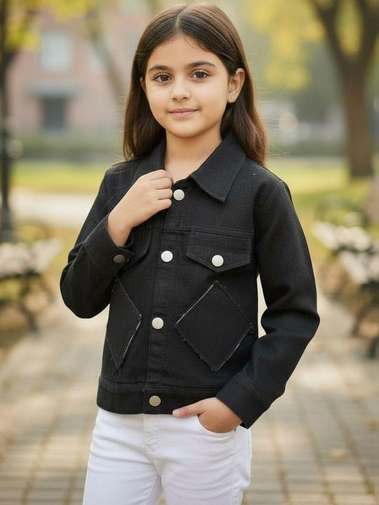 GLAMOUR WORLD GARMENTS Girls Denim Jacket with Patchwork