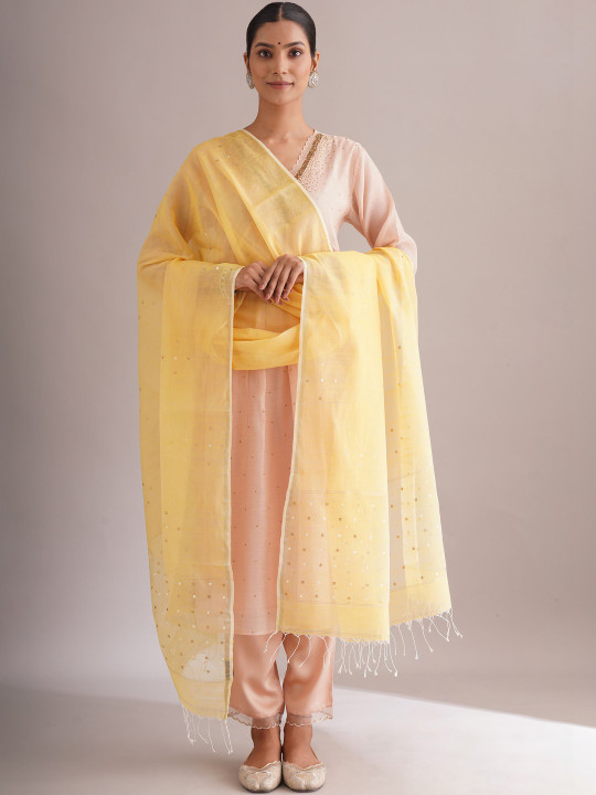 JAYPORE Ethnic Motifs Cotton Silk Dupatta with Sequinned