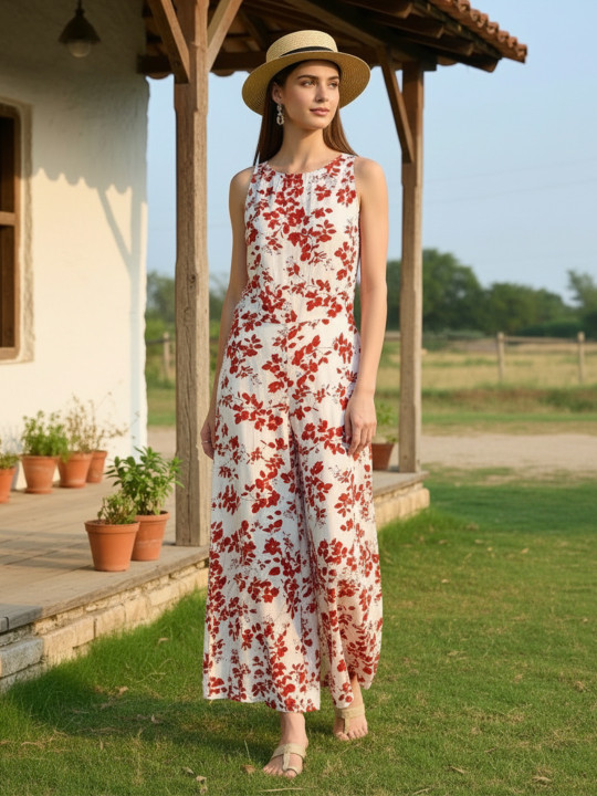 Sera Women Floral Printed Shoulder Straps Sleeveless Basic Jumpsuit