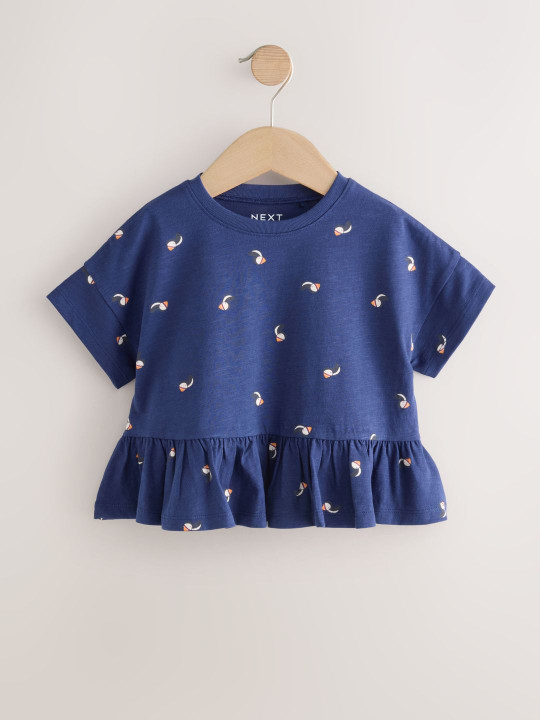 NEXT Girls Printed Extended Sleeves Pure Cotton Peplum Top