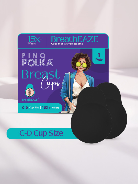 PINQ POLKA Reusable Boob Lift Cups For C-D Size Stick On Bra Women Body Tape Black 2 pcs