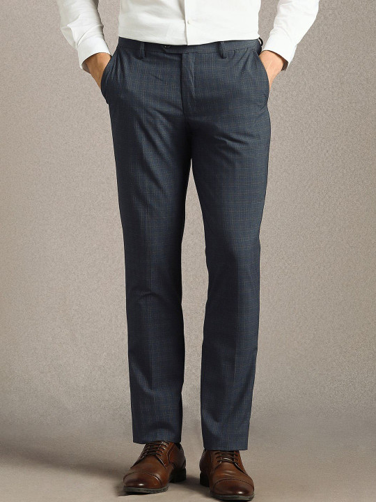 Louis Philippe Men Checked Slim Fit Trousers