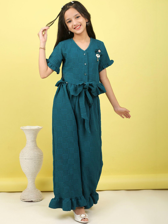 Sangria Self-Designed V-Neck Top & Trousers Clothing Set