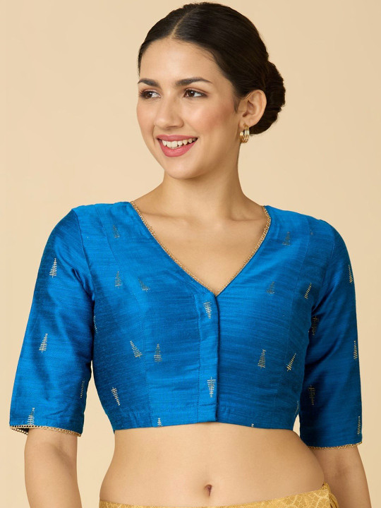 Studio Shringaar Woven Design V-Neck Readymade Saree Blouse