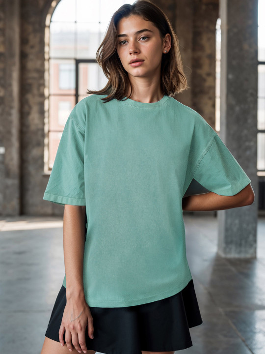 Bewakoof Women Self Design Drop-Shoulder Sleeves Pure Cotton Oversized Acid Wash T-shirt