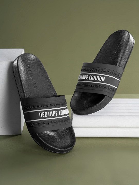 Red Tape Men Printed Rubber Sliders
