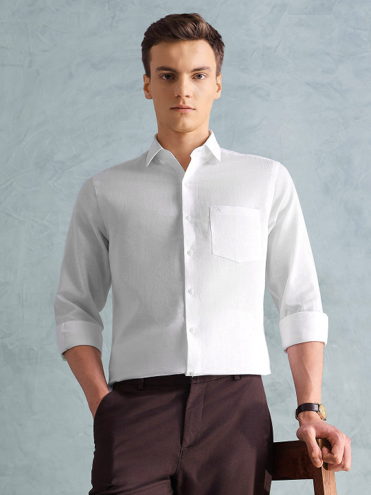 Arrow Men Slim Fit Opaque Cotton Linen Formal Shirt
