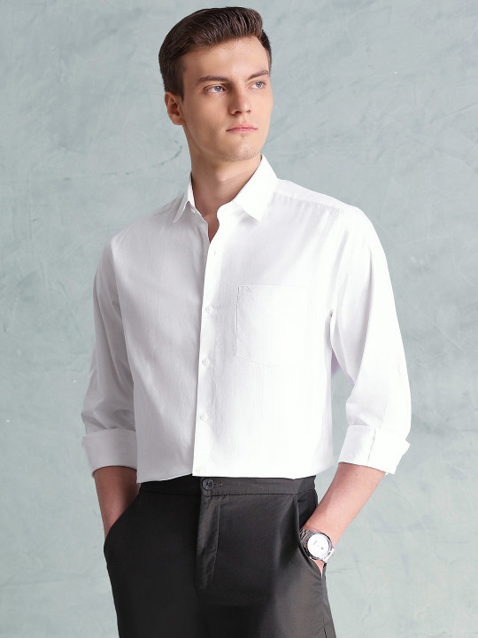 Arrow Men Spread Collar Solid Cotton Slim Fit Formal Shirt