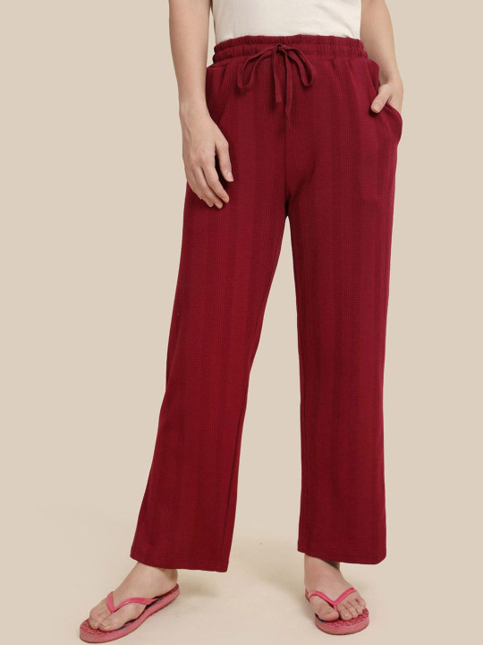 TWIN BIRDS Women Merlot Textured Cotton Night Pant