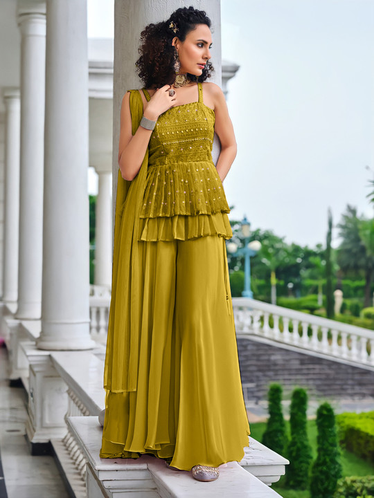 SANCIA Embroidered Ethnic Tunic with Palazzos & Dupatta