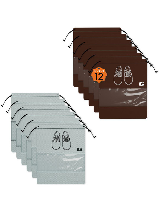 Kuber Industries Grey 12 Pieces Printed Shoes Organiser