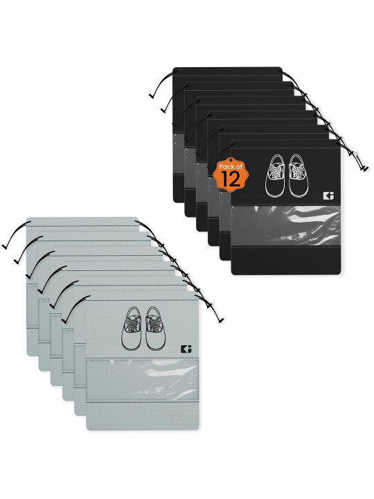 Kuber Industries Grey & Black 12 Pieces Printed Shoes Organisers
