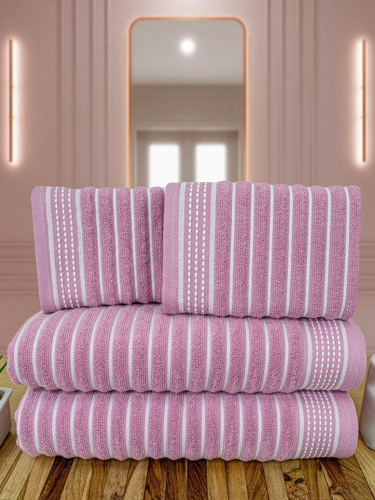 Myntra Elegant Homes Regatta Purple 4 Pieces Striped Pure Cotton 530 GSM Towel Set