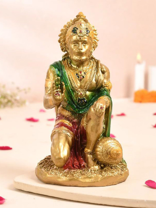 CRAFTAM Gold-Toned Hanuman ji Murti Religious Idol Showpiece