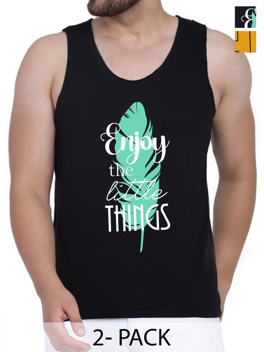WOOSTRO Pack Of 2 Printed Gym Vests RS26 (ENJOY BLACK)(HARD MUSTARD)