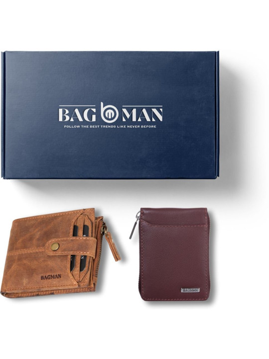 BAGMAN Unisex Wallet & Card Holder Combo RFID Protected Genuine Leather Accessory Gift Set