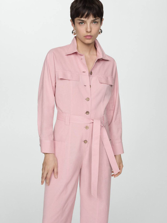 MANGO Buttoned Waist Tie-Up Basic Jumpsuit