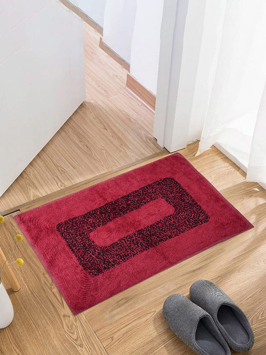 Kuber Industries Maroon & Black Printed Cotton Reversible Rectangular Anti-Skid Doormat