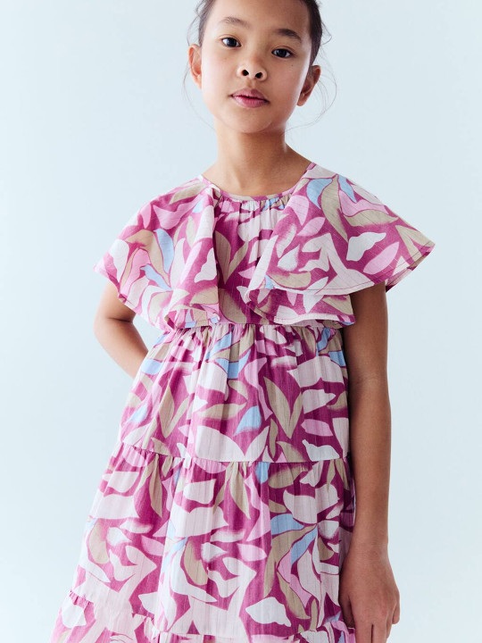 Mango Kids Girls Floral Print Flutter Sleeves Tiered Dress