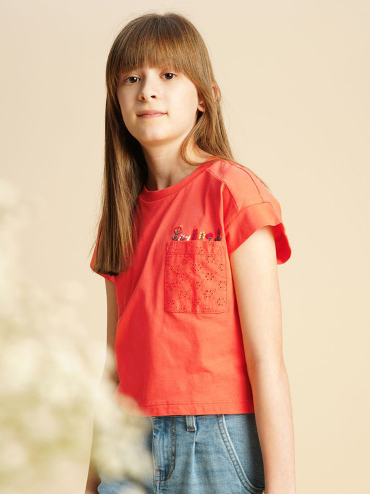 Vero Moda Girls Drop-Shoulder Sleeves Pockets Boxy T-shirt