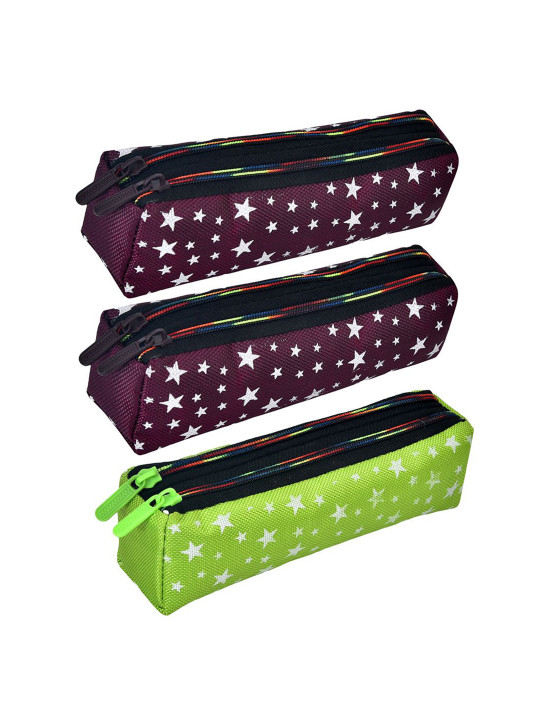 Kuber Industries Kids Pack Of 3 Star Printed Two Zipper Pencil Utility Pouchs Stationery