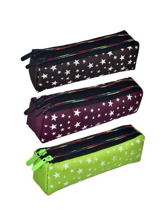 Kuber Industries Kids Pack Of 3 Star Printed Two Zipper Pencil Utility Pouchs Stationery