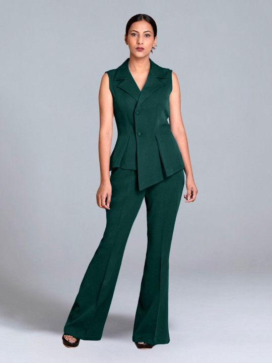 Jaey Notched Lapel Collar Asymmetrical Waistcoat With Trousers