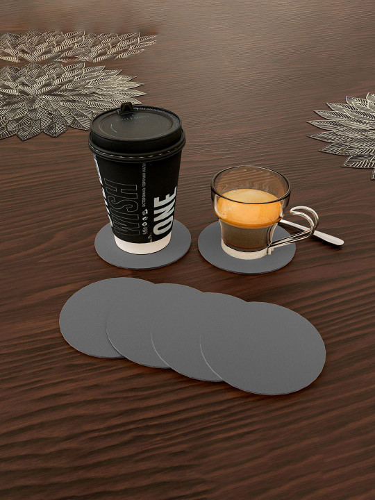 Kuber Industries Grey 6 Pieces Striped Round Heat & Moisture Resistant Non Slip Coasters