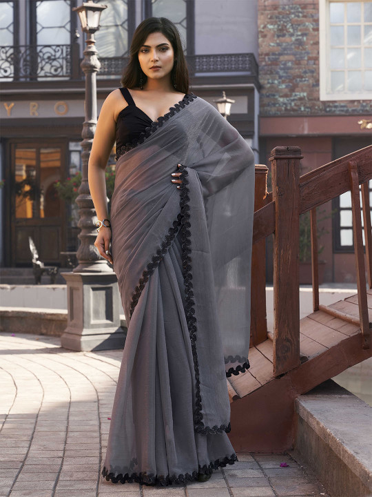 Beads and Stones Poly Chiffon Designer Saree