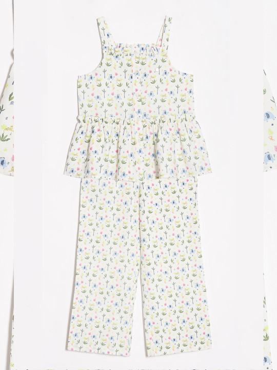 Allen Solly Junior Girls Floral Printed Pure Cotton Top With Trousers