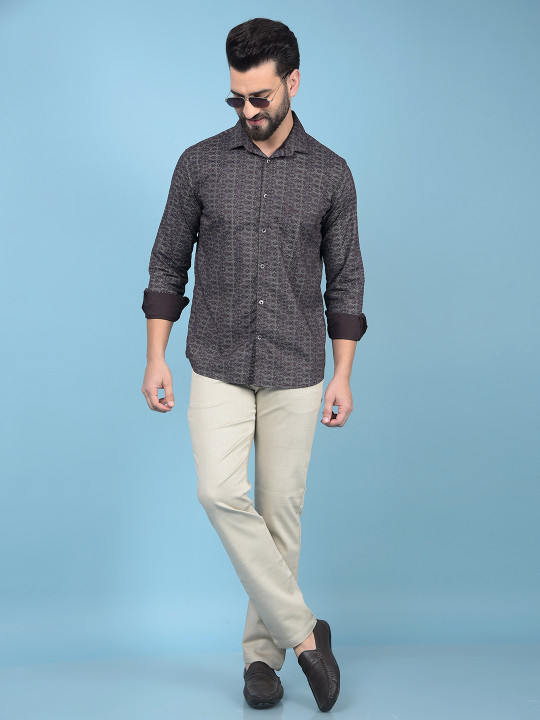 Crimsoune Club Men Printed Smart Slim Fit Chinos Trousers
