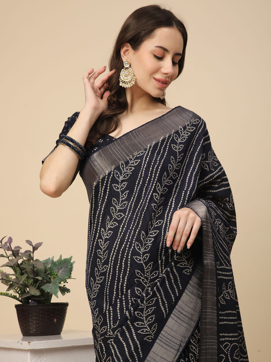 RATAN Women Printed Art Silk Saree With Unstitched Blouse Piece