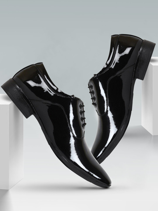Shoe Island Men Patent Leather M5404 Black Low Ankle Length PU Shoes